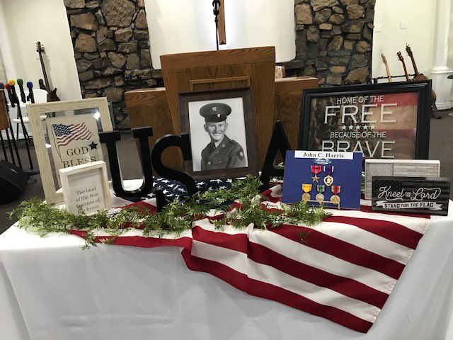JohnBoozman's tweet photo. A member of my staff participated in a medals presentation ceremony for the family of #WWII veteran John Harris this past weekend in Russellville. It’s always an honor to help Arkansans with issues like medals and records requests/presentations. We are proud to be #ServingAR https://t.co/8tJiEfEcmp