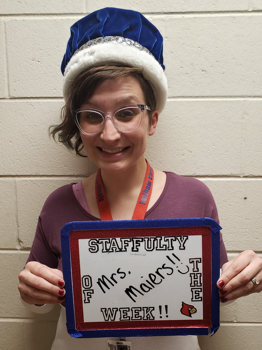 EHSRen's tweet photo. Mrs. Maiers is the new Staffulty Member of the Week! Jenna says, "Mrs. Maiers takes so much time out of her days for her students because she cares about each and every one of us.  She truly goes above and beyond and is a wonderful person!!" Keep on keepin' on! #ECSDCards https://t.co/Mcj8BEyYrM