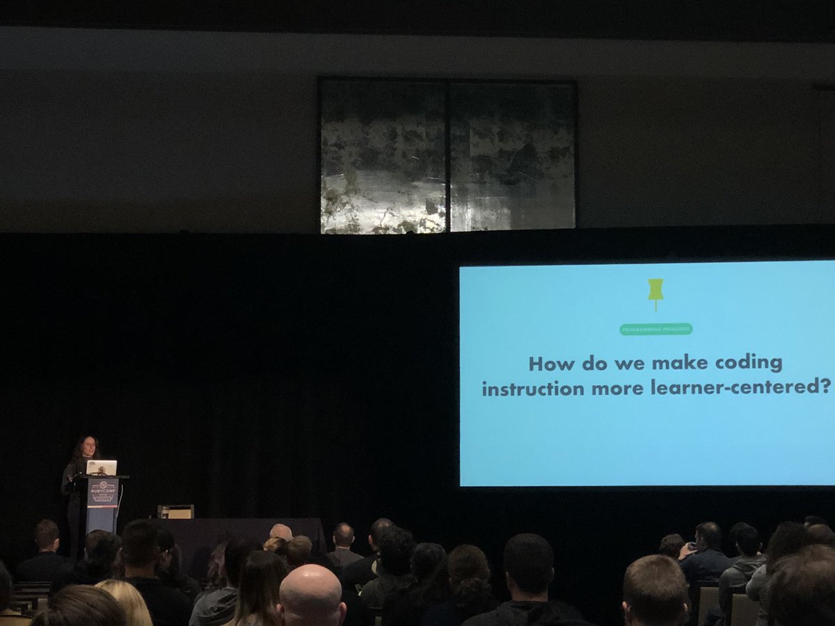 ddlavinder's tweet photo. Loving Erica Sosa’s talk about #language and #learningtocode! 
E: ‘How can we make coding instruction more learner-centered?’
Also E: ‘Ask the learners.’ 
💥👏💯
It was all I could do to not clap and holler right then. 🤫
#rubyconf #rubyconf2019  @braintree @rubyconf https://t.co/owMVv53ZIJ