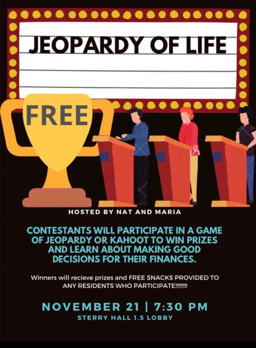 Come join us this Thursday for a fun game of Jeopardy about finances and making good choices! We want to see our Sterry Stars living their best lives 🎉🌟