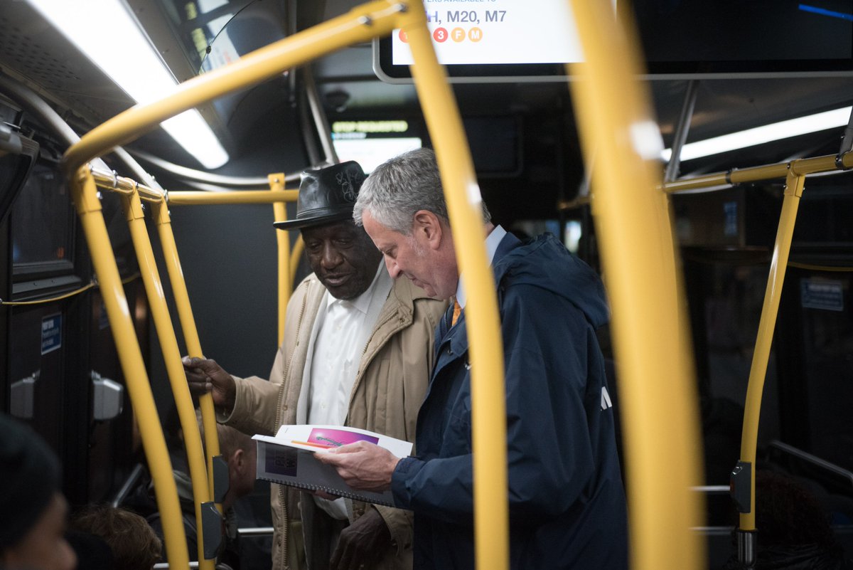 NYCMayorsOffice's tweet photo. .@NYCMayor on the move — six minutes flat from Union Square to 9th Ave! Learn more about the 14th Street Busway at https://t.co/GvcIWjpFfk https://t.co/3OOP90WThX