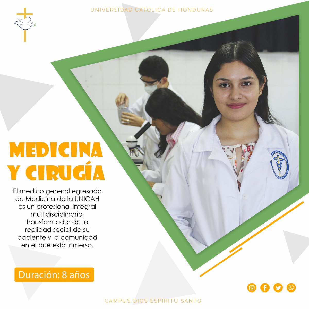 unicahcholuteca's tweet photo. La Universidad Católica de Honduras, Campus Dios Espíritu Santo en el área de Salud te ofrece la Licenciatura en Medicina y Cirugía

Plan de Estudios: https://t.co/YENljnyUBh
Duración: 8 años https://t.co/fq7meuDe2S