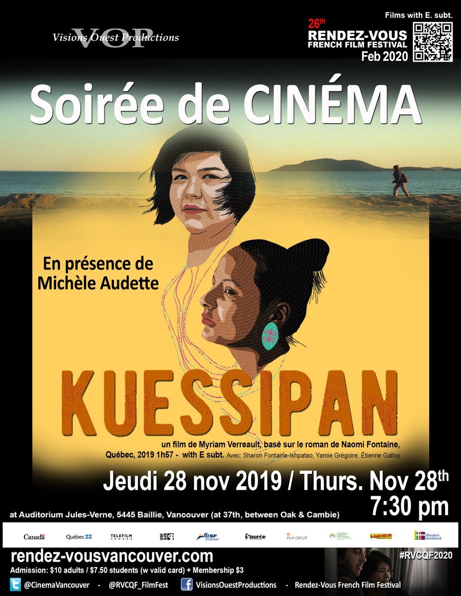 CinemaVancouver's tweet photo. Une Soirée avec/An Evening with Michèle Audette 27nov 7:30. Bilingual event moderated by @MVIL &amp; Nov 28: Kuessipan @FrancopresseAPF @francaisavenir @fonddialogue @LeCanardQuoi @picardghislain @Mammouthlaineux  @clolarochelle @Naofontaine @LouisJean_solo s.v.p partager, merci! https://t.co/6F53NOFruP