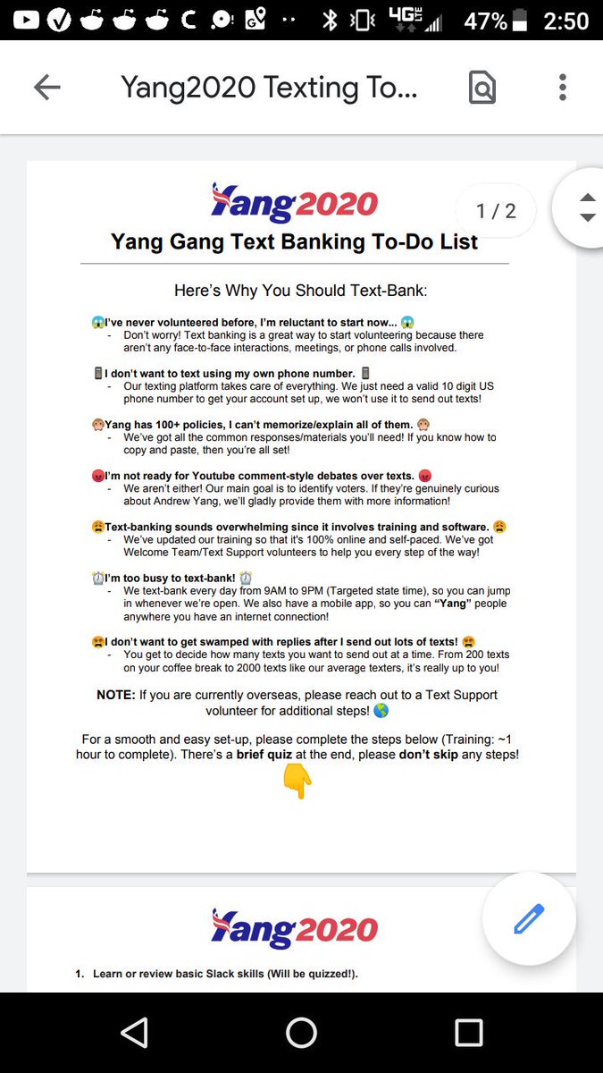 tuser5555's tweet photo. @AndrewYang @Dr_JLJohnson PLS RT: In the Slack app it gives u awesome reasons to really motivate u to take some time to #TextbankforYang!⬇️#UBI #math #Textbankgang #textbanking #TextbankingforYang #Yang2020 #YangTheGOAT #YangGang #YangMediaBlackout #yangweek https://t.co/x2ewaXikeq