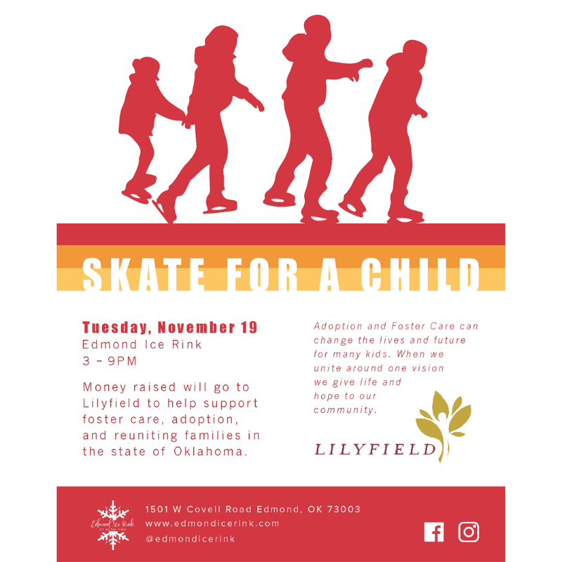 EmpowerOKC's tweet photo. Join Lilyfield for ice skating at @edmondicerink tomorrow from 3 to 9 PM. The cost to skate is $12 each and 8 of those dollars will be donated to Lilyfield! We are so grateful to Edmond Ice Rink for this opportunity and we hope you join us! 

#NonProfit #LilyfieldOK #IceSkate https://t.co/x9omLrQm0S