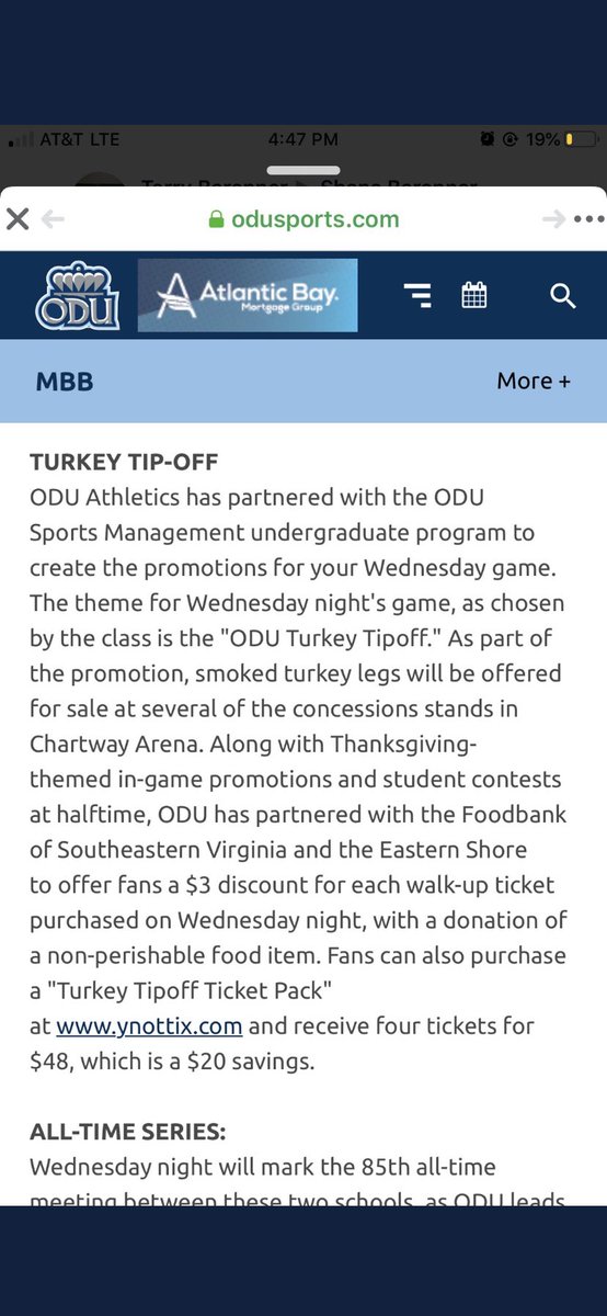 JeffCooney_'s tweet photo. My SMGT class is in charge of the promotions for this ODU vs JMU basketball game this Wednesday. Come out, have a good time, buy a turkey leg &amp; you can win some $$$ #dunksgiving #turkeytipoff @ODUsptmgmt 🦃🦃 https://t.co/sYjS2JoVUS