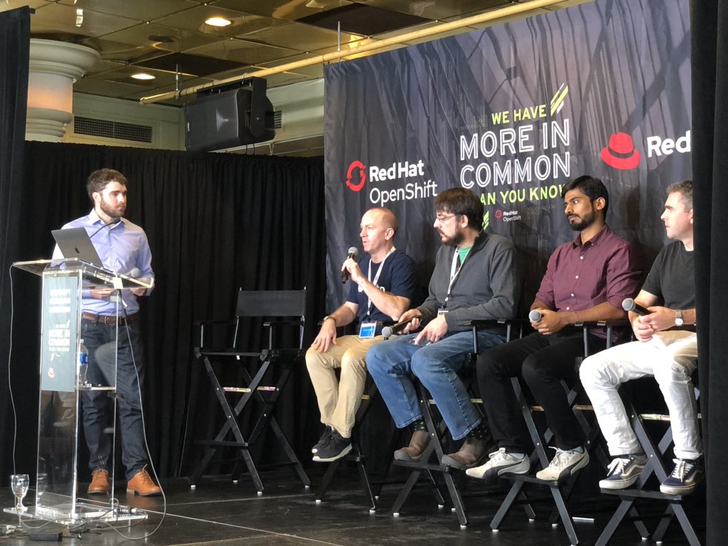 joefern1's tweet photo. Build a better service and make it run everywhere fully managed with Containers, #Kubernetes and Operators on @openshift. @MongoDB @Dynatrace @portwx @Storage_OS & @couchbase join @robszumski for Operators In Action panel at Openshift #CommonsGathering #KubeCon https://t.co/r0shOznGIe
