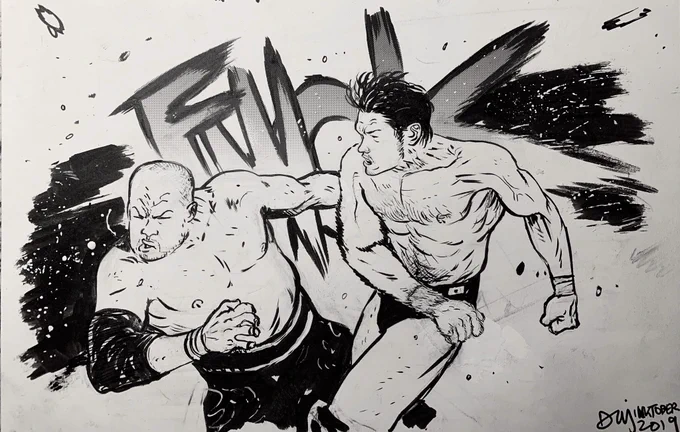 Finally found some time to finish this. Ishii vs Shibata! It'll be going in the #WRESTLETOBER book, going to the printer next week! 