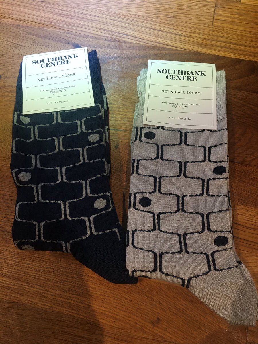 bernarddonoghue's tweet photo. Ladies and Gentlemen we have a cultural challenger to #museumsocks - I give you the net and ball design socks from @southbankcentre . Reader, I’m wearing them tomorrow. https://t.co/NWYw1ezrDN