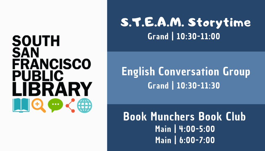 SSFLibrary's tweet photo. Thursday's classes &amp; workshops at SSFLibrary. Let's Learn! 😃 https://t.co/iNxb0iwKug 

#LanguageLearners #Conversation #Conversacion #Ingles #EarlyLiteracy #STEAM #YouthBookClub #BookMunchers @CityofSSF https://t.co/M1oZC5Yp5u