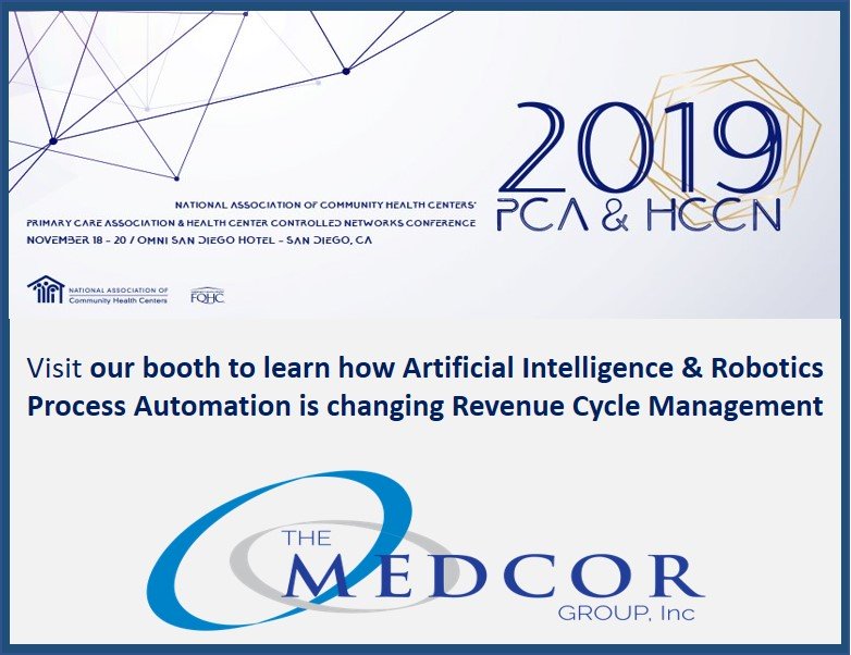 Stop by our booth at <a href="/NACHC/">NACHC</a> PCA &amp; HCCN Conference to learn how artificial intelligence and robotic process automation is changing revenue cycle management  #FQHC #CHC #RCM #ArtificialIntelligence #RoboticProcessAutomation hubs.ly/H0lSd9m0