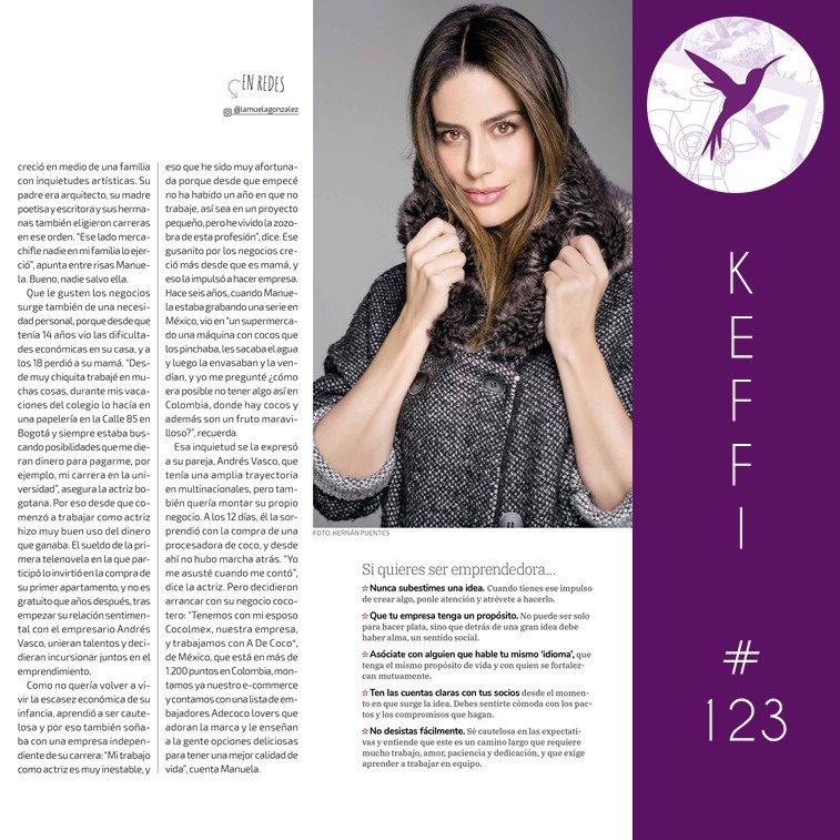 TatianaZuluagaL's tweet photo. @LAMUELAGONZALEZ en el especial #Emprendedoras de la más reciente edición de la revista @ALOdigital con la representación comercial de @Adecococol en Colombia.
•
•
•
#TZL
#SomosTalento
#ManuelaGonzález
#ADeCoco
#RevistaAló
#Emprendimiento https://t.co/MrThpbv44e
