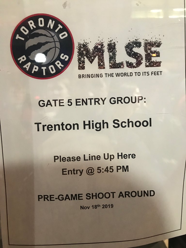 Trenton_HS's tweet photo. We are so excited to be at @ScotiabankArena tonight cheering on the World Champion @Raptors #TigerPrideLivesHere https://t.co/xsp4d1no5F