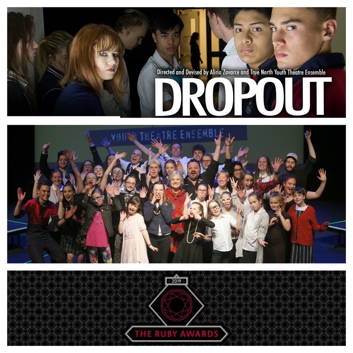 TrueNorthYTE's tweet photo. Wow, We are so thrilled to be shortlisted for BEST WORK, EVENT OR PROJECT FOR YOUNG PEOPLE at the Ruby Award 2019 for "Dropout" ❤️ #rubyawards19  #Adelaide https://t.co/v5WhcQ9i7I