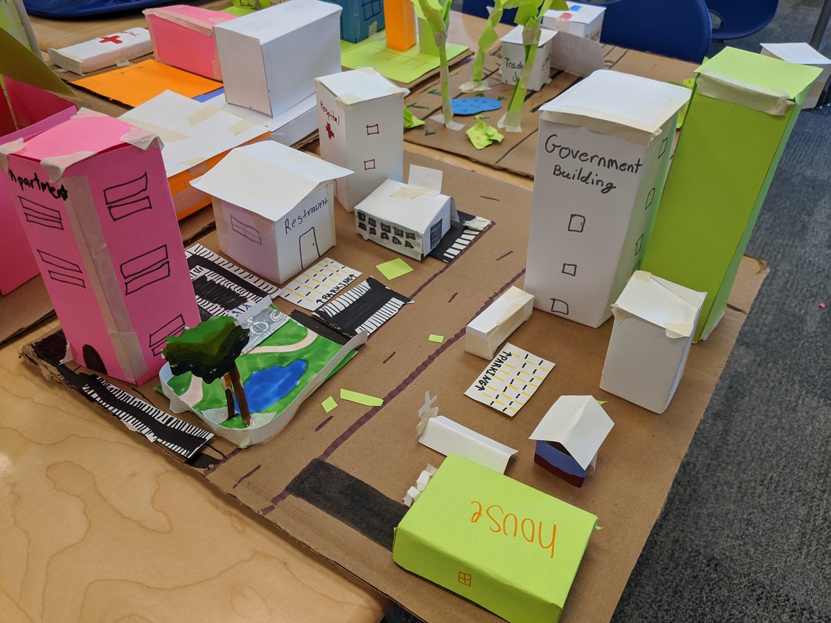 KnechtSTEM's tweet photo. Four teams. Same materials. Very interesting differences in how they chose to prioritize and arrange their paper cities. Every small decision has an impact on natural systems #NGSS EP&C #2 @SRTMSEagles #pvshares https://t.co/3wZI2ZfVMv