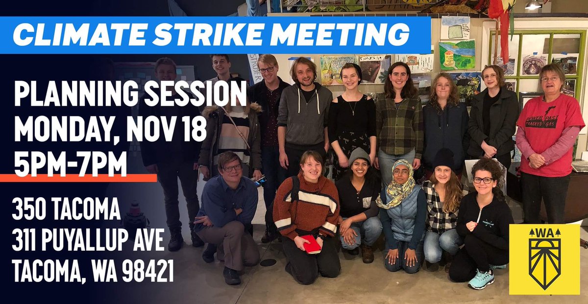 GraceHSullivan's tweet photo. In Tacoma and want to get involved in the work of organizing the December 6th Tacoma Youth Climate Strike?

The next planning meeting is tonight, 5pm-7pm!

This is a youth-led, adult supported event and open to the public. 

#TacomaClimateStrike

https://t.co/90wWF7igYO https://t.co/cSG0HsFBb7
