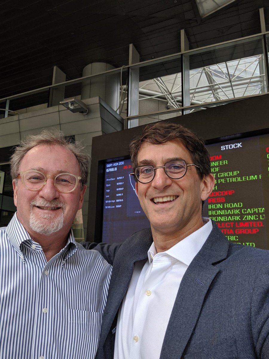 Syntonicinc's tweet photo. Syntonic CEO @garygreenbaum and Board Director Steve Elfman at the ASX in Sydney, Australia after our Annual General Meeting (AGM) for investors. Steve is former President of Network Ops at Sprint and longtime #mobile executive. https://t.co/TawQwRcQbp