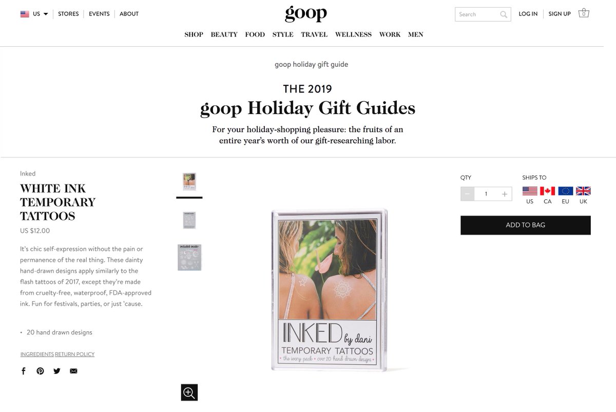 INKEDbydani's tweet photo. "It’s chic self-expression without the pain or permanence of the real thing." We are live on @goop! So excited to be a part of their iconic holiday gift guide. #goopgift https://t.co/eTnTwlb4wN