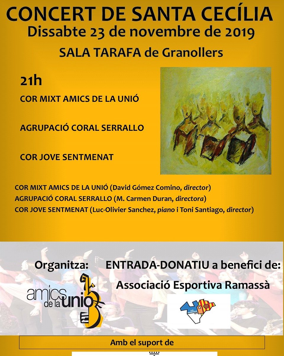 CorMixtUnio's tweet photo. Comencem amb força l'agenda de concerts i ho fem i molt ben acompanyat. El proper dissabte a la Sala Tarafa amb el Cor Jove de Sentmenat i l'Agrupació Coral Serrallo recollirem per l'Associació Esportiva Ramassà. No us ho podeu perdre!! #Granollers #CorMixt https://t.co/ZN5gKF9d3a