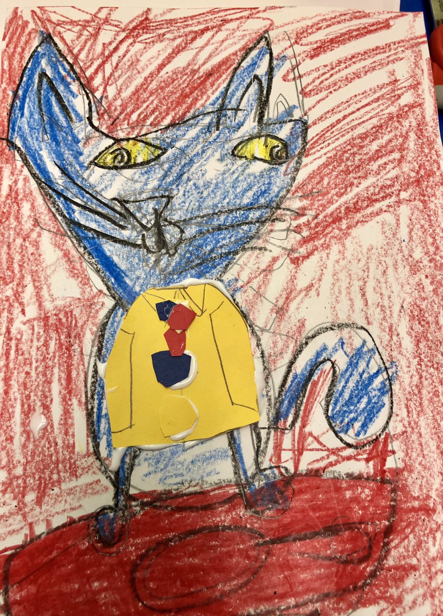 becky_naughton's tweet photo. Kindergarten Panther artists discovered primary colors while creating one of our favorites, Pete the Cat! Such talent!!! @mcclurepanthers #artwins #groovybuttons https://t.co/RonQHjVTev