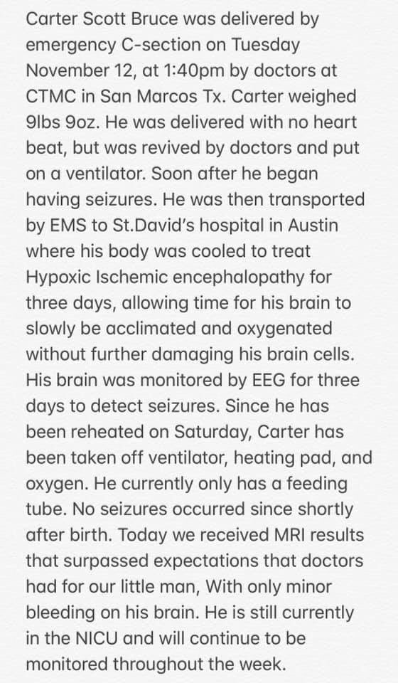 K_RO53's tweet photo. Here’s an update on baby Carter! Prayers we take our little man home soon! @Brandonbruce51 https://t.co/Yuha0U6xvS