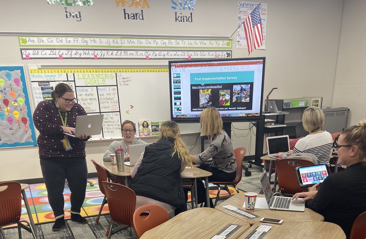 RenaSharp9's tweet photo. Tech cohort meeting #2 was a great success! This wonderful group of educators couldnโt wait 2 dive into @EpicKidsBooks + @Seesaw Their passion to amplify student learning shines! โ๏ธ I am so proud of the amazing things youโre doing w/ your Ss @OPS_GiffordPark #opsmie #opsitl https://t.co/umFEEQRHPp