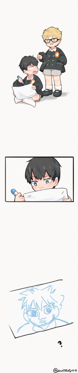 It was a homework: draw your deskmate.
tsuki: Are you drawing your homework?
kageyama: ... anything wrong? 