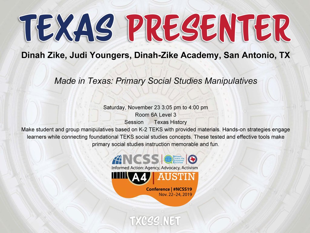 TxSocialStudies's tweet photo. 📣 Shout out to TXCSS PRESENTERS taking the stage at #NCSS19 in ATX!
👀 Keep an eye out for #TXCSSSWAG throughout the conference! 
#TXCSS19 https://t.co/b9cRJfu68J