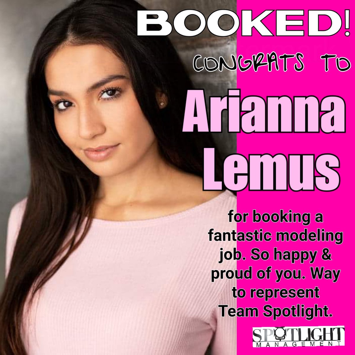 Spotlight_Mgmt's tweet photo. Congratulations to Spotlight Client Arianna Lemus on booking an awesome modeling job. Way to work hard and book jobs @AriannaLemus. We are thrilled for you! 
• • • • 
#SpotlightManagement #OModels #OModelsAgency #Booking #Booked #TeamSpotlight #ModelingJob #ModelBooking https://t.co/T38NFqRzaW