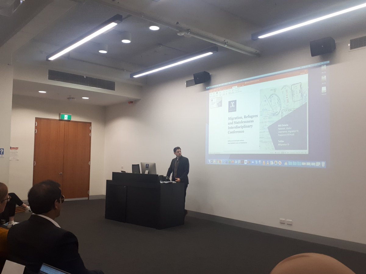 McMullin_Centre's tweet photo. We are thrilled to welcome @ThMcGee to the Centre team, as our newest PhD student.  Off to a great start with this morning's presentation, on 'Syria's changing #statelessness landscape', at @MSEI_UniMelb inter-disciplinary conference.
 #Migration19 https://t.co/qgdw0eFF5d