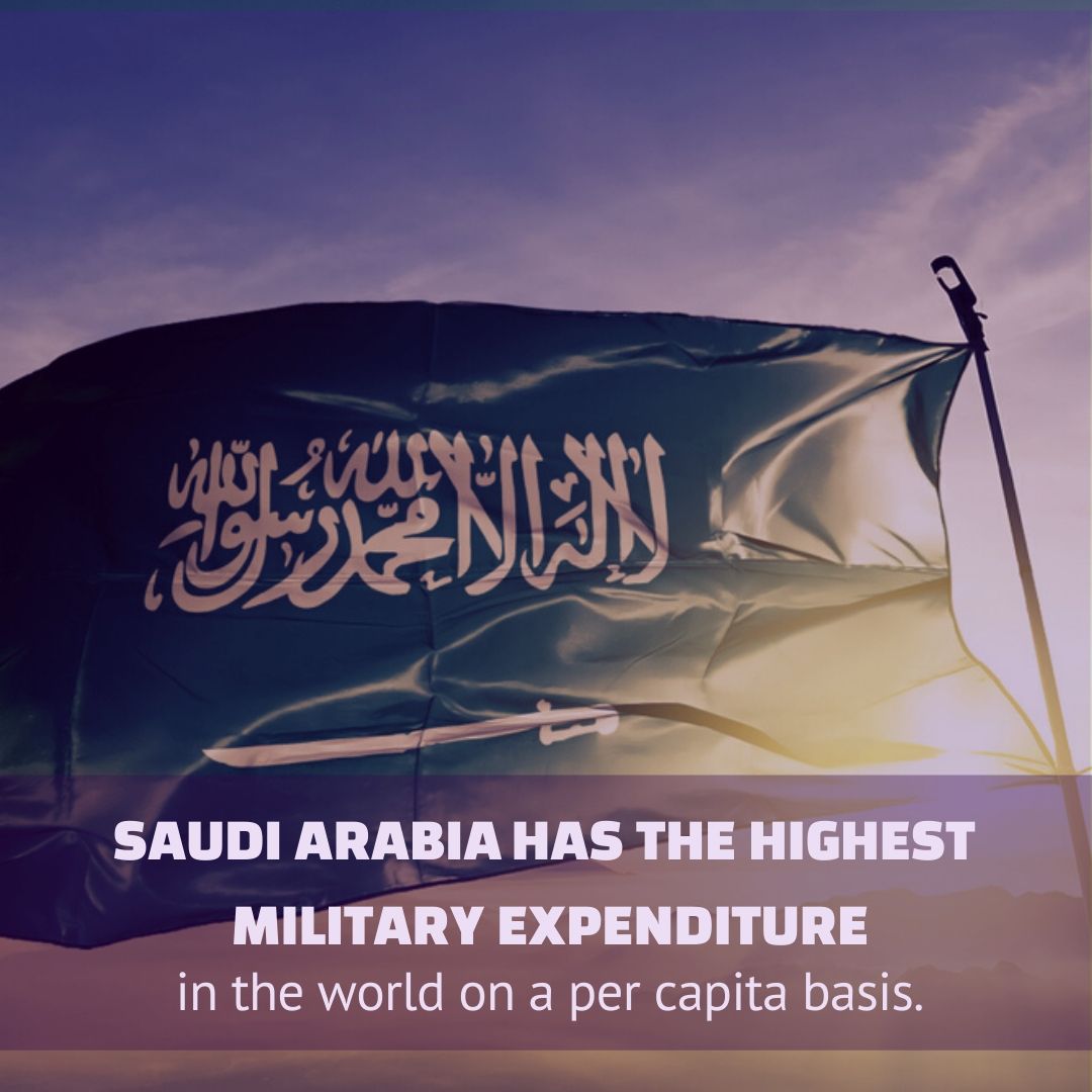 Saudi Arabia has the highest military expenditure in the world on a per capita basis. Countries Who Spend the Most on Military per Capita (USD) 1 Saudi Arabia $6,909 2 Singapore $2,385 3 Israel $1,882 4 United States $1,859 markkingstonlevin.com