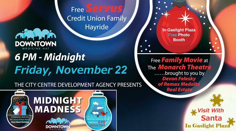 Live music with Ezra Azmon in the King Edward Building on 2nd street from 6-9 during Midnight Madness November 22nd. There will also be children's activities with the M H Public Library.