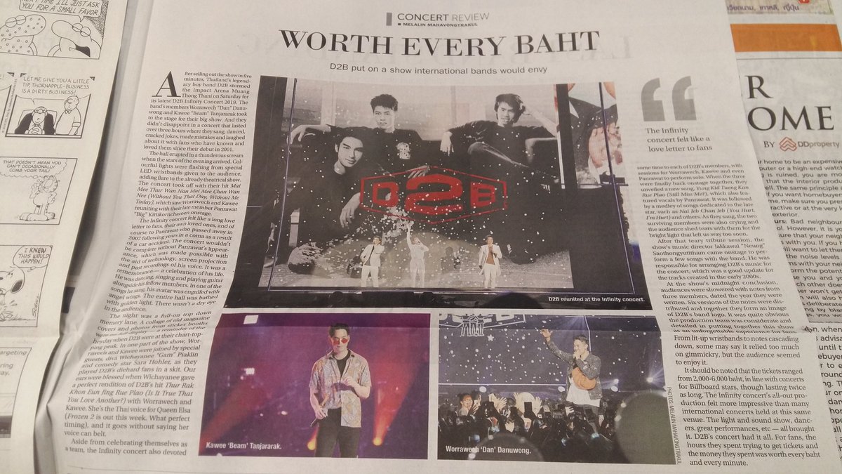 Bangkok post : 19/11/19 

** WORTH EVERY BAHT **

D2B put on a show international bands would envy 

'The Infinity concert felt like a love letter to fans'  

#D2Binfinity2019