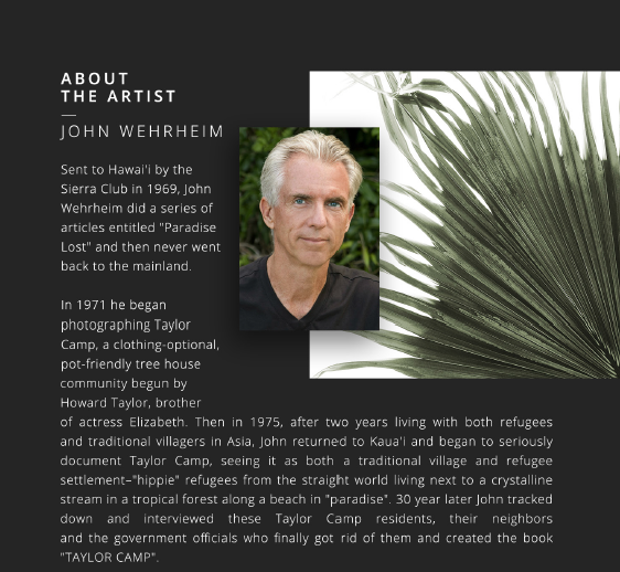 WEHRHEIM PHOTOGRAPHY - SHOP THE ART SITE

"Photography teaches me to see, love, and remember" - John Wehrheim

Shop one-of-a-kind coffee table books + art prints from Taylor Camp - Kauai &amp; Bhutan --> wehrheimphotography.com