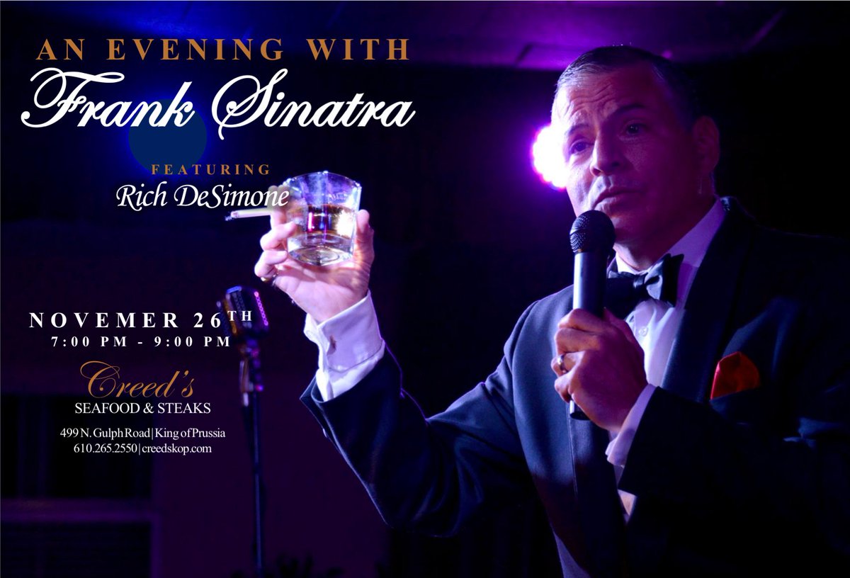 The #iconic #music of one of the most influential #crooners of all-time is brought to life once again 🎤... Enjoy An Evening with #FrankSinatra featuring the swing and the swagger of #renowned #vocalist, #Rich DeSimone. Join us on 11/26 at 7:00pm. 
buff.ly/2CGLerG