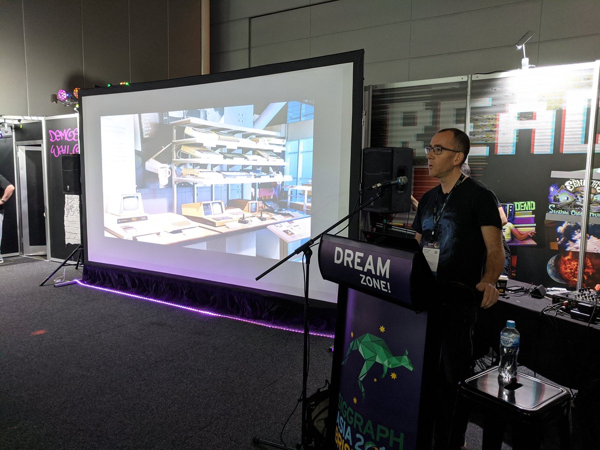 xavier_ho's tweet photo. @MatthiasKramm nos talking about old school (8-bit, specifically) demos #SIGGRAPHAsia2019 https://t.co/RaG49b7glP