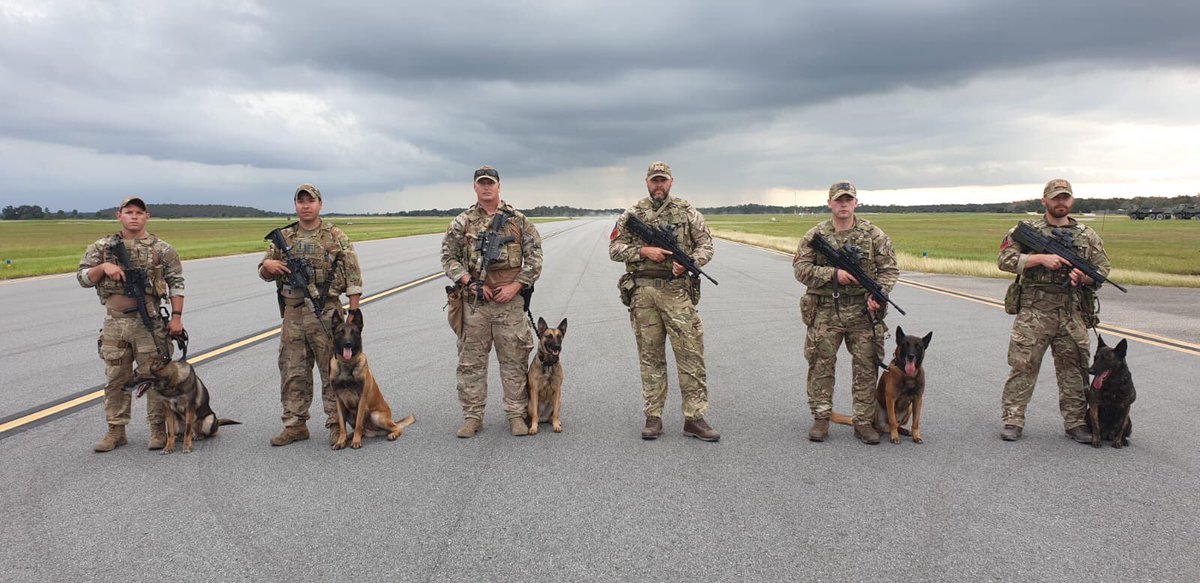 822SAFESIDE's tweet photo. MWD Handlers from the US AND UK take a break from training for a partner photo. They recently participated in an exchange and  training scenario. #rafregt #GE19 https://t.co/dlr8BRd8WU