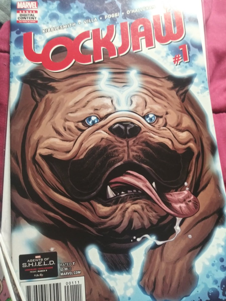 ThePoetMyrick's tweet photo. Picked up this fun title today #lockjaw #kibblesmith #marvelcomics https://t.co/qPDrX636xq