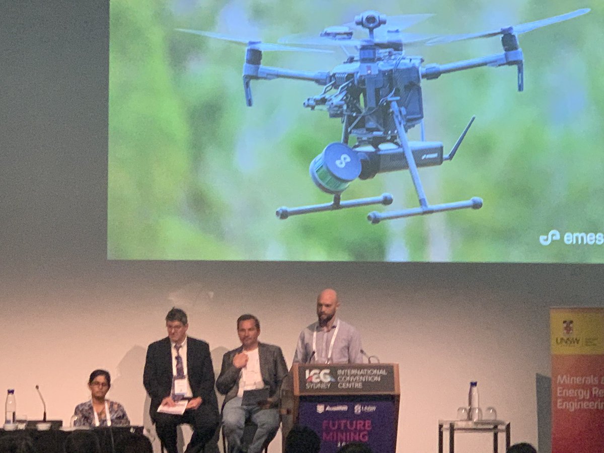 TheAusIMM's tweet photo. Evan Jones at AusIMM’s #futuremining2019 showcasing Emesent's technology which allows drones to collect data in underground areas. The drones can travel into places that humans can't and capture data in less that 20 minutes, which would usually take a human team hours. https://t.co/m8KjZyRXmn
