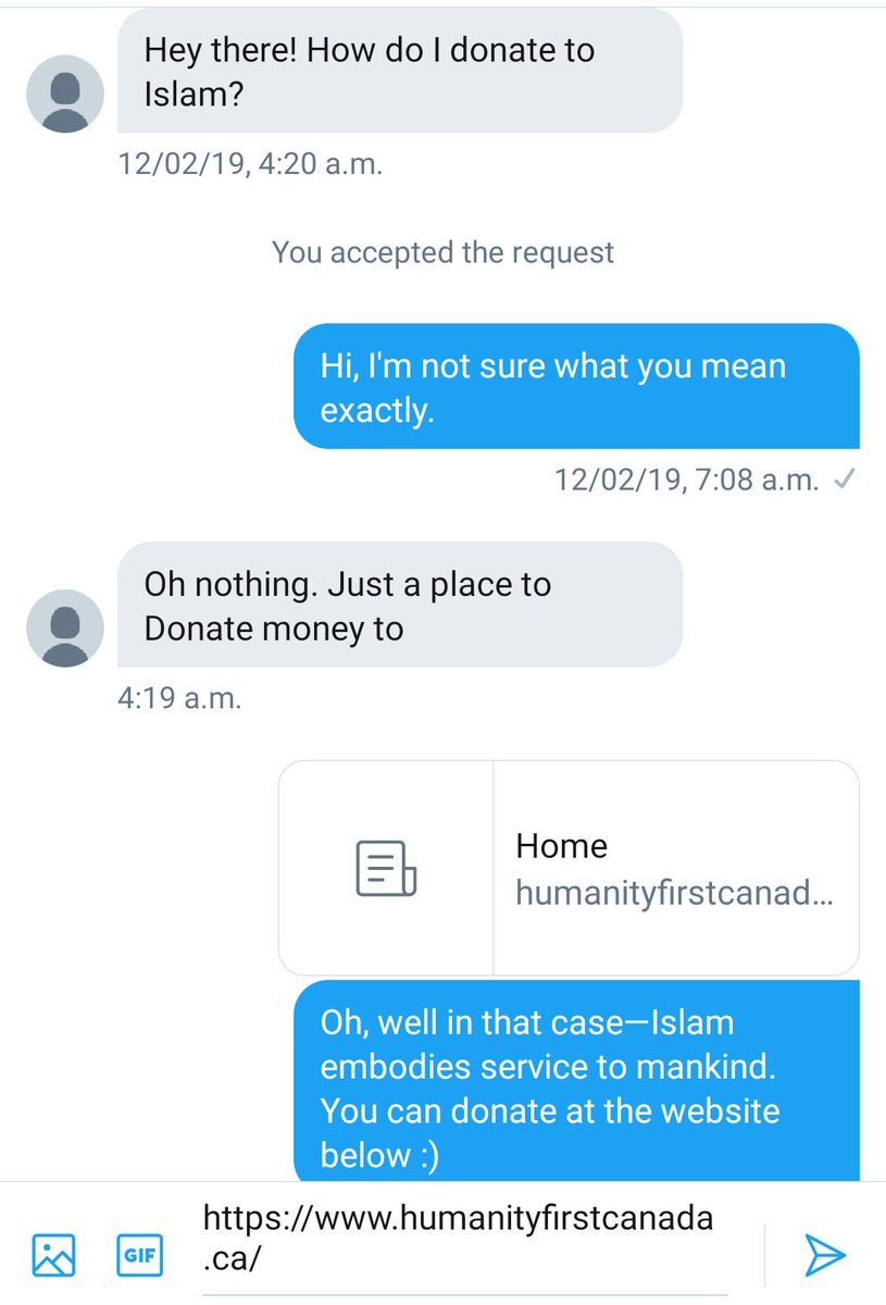 _aizazkhan's tweet photo. If anyone else is wondering, here's how you can "donate to Islam" as well :)

Canada: https://t.co/mdUQ9Kuebf
UK: https://t.co/m57LFbH4w1
USA: https://t.co/UYbK19jp4i 
Global (select country): https://t.co/lmIqTof6Uj

#HumanityFirst https://t.co/lN0s7UmSel