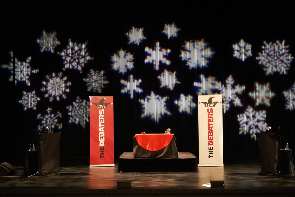 The stage is set and we’re 20 minutes away from the show. <a href="/grahamchit/">Graham</a> and <a href="/DeAnne_Smith/">DeAnne Smith</a> will square off in two heated (and hilarious) debates. <a href="/patterballs/">Steve Patterson (not a parody)🇺🇦</a> hosts!