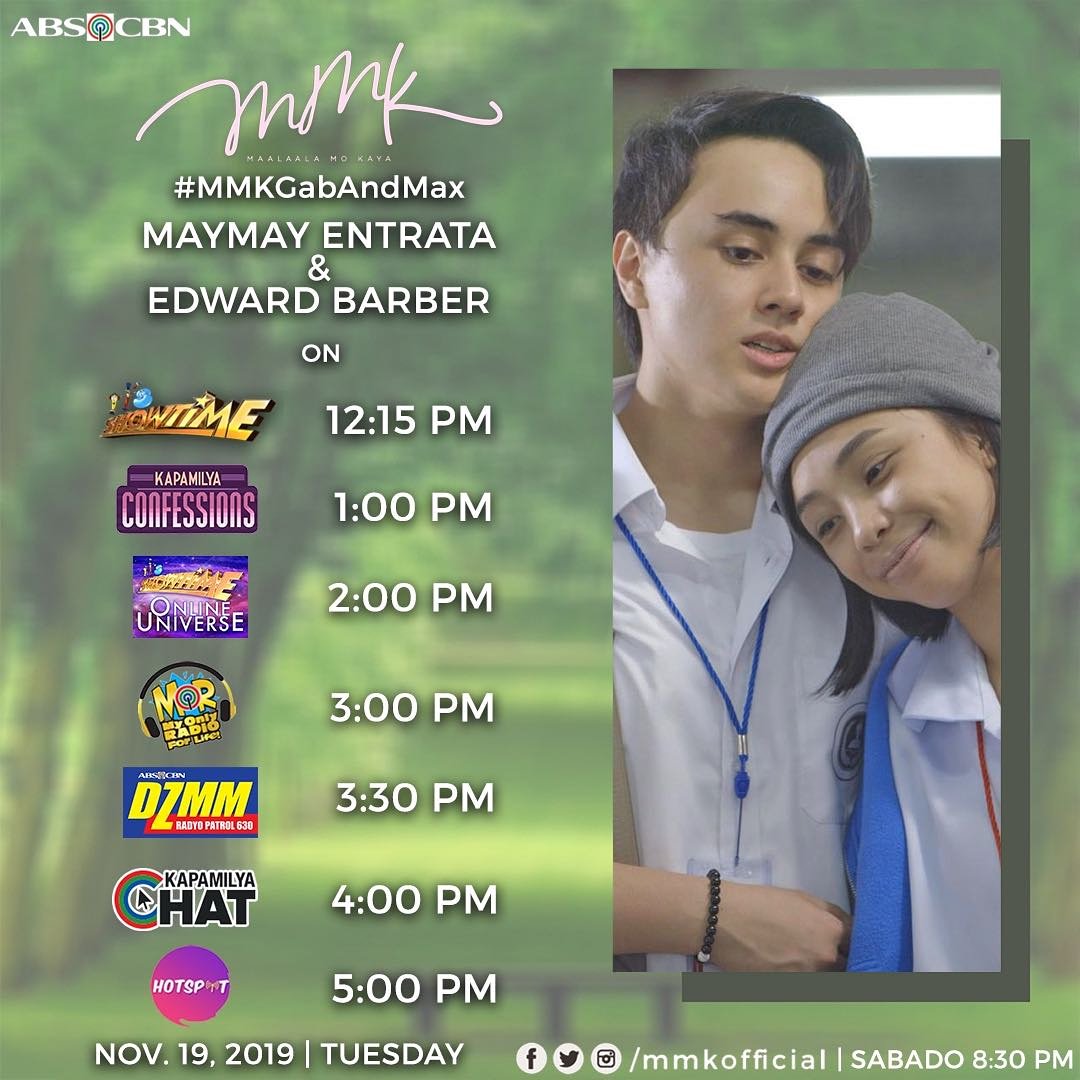 MMKOfficial's tweet photo. Abangan sina @Barber_Edward_ at @maymayentrata07 sa ilang mga Kapamilya shows ngayong araw! #MMKGabAndMax #MayWardMMKPromoDay #MMK2019 #KapamilyaShareNa $#RSBScriptedFormat https://t.co/GDBLDjX5Id