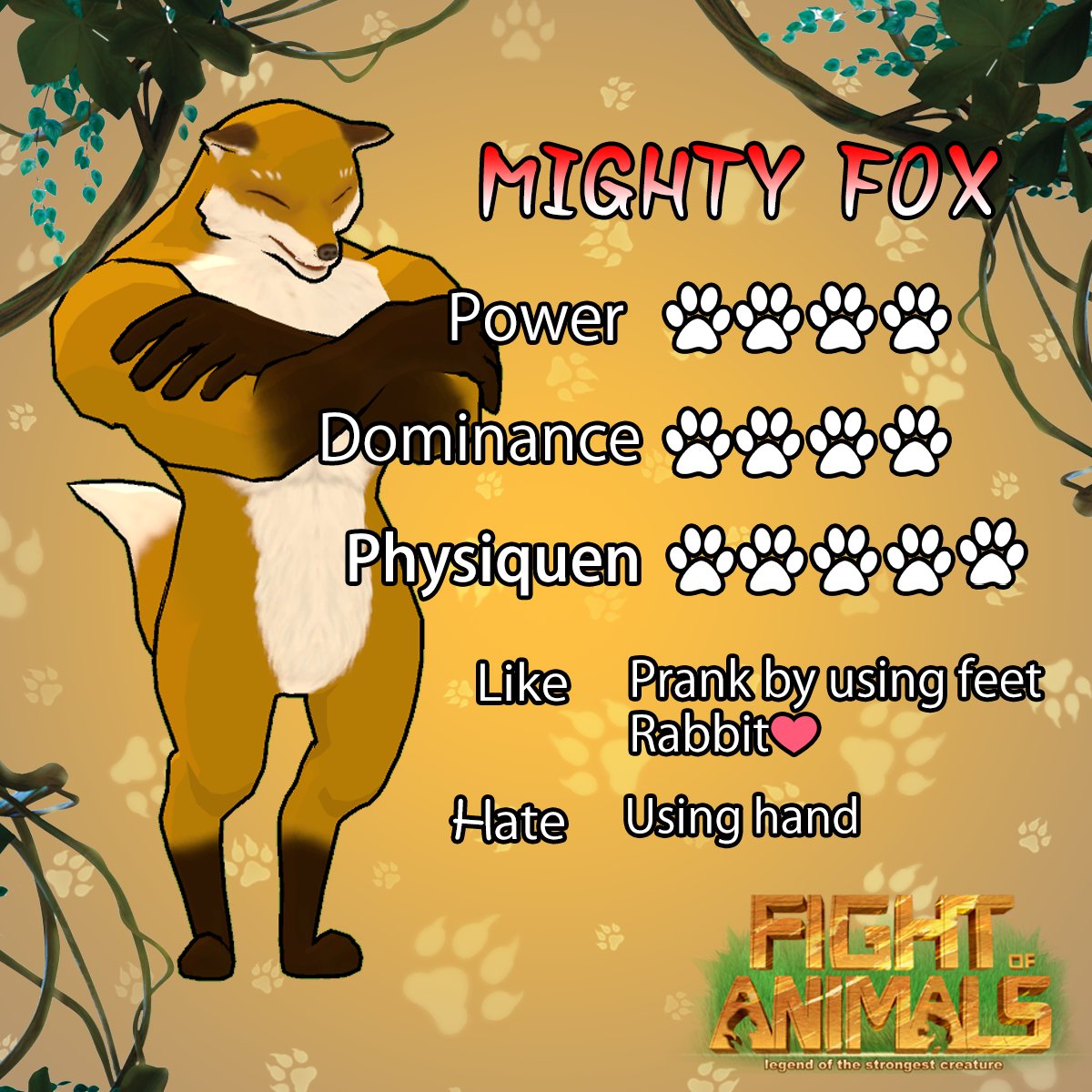 FightOfGods's tweet photo. #Musclefox
#狐
#FightofAnimals
Fight of Animals
New Character - Mighty fox
Has joined the ring
新キャラ参戦! https://t.co/6it5ktsuWW