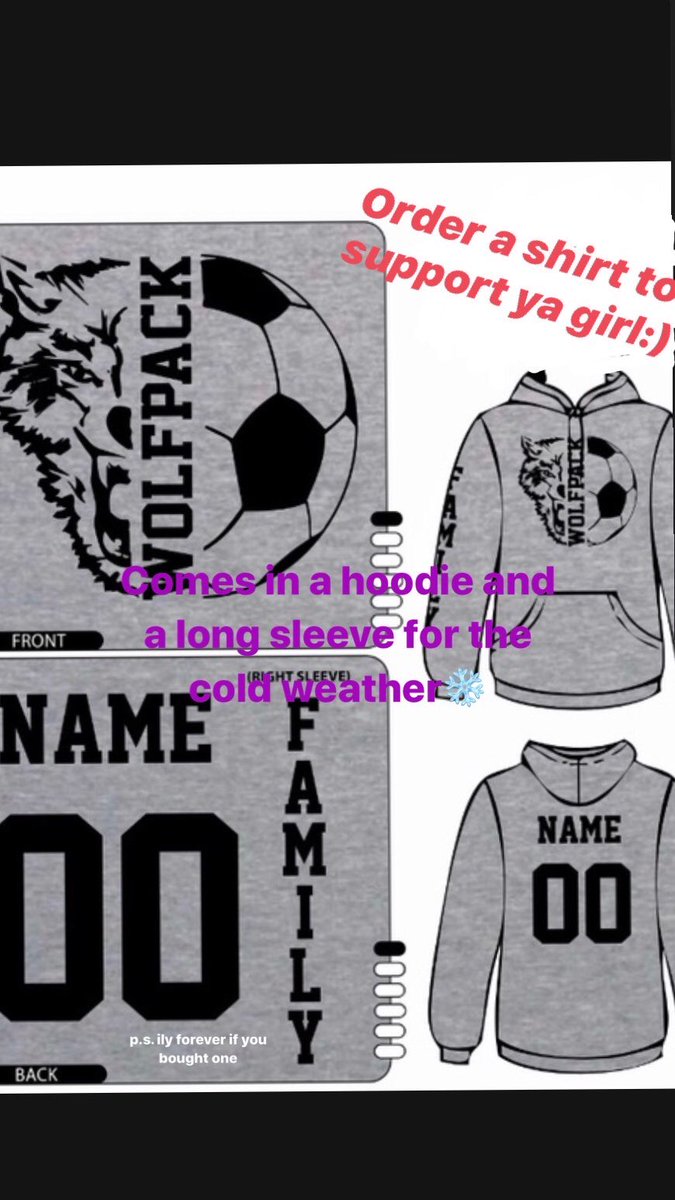 I would love it if y’all supported me by getting a buddy shirt with my name and soccer number on it:)