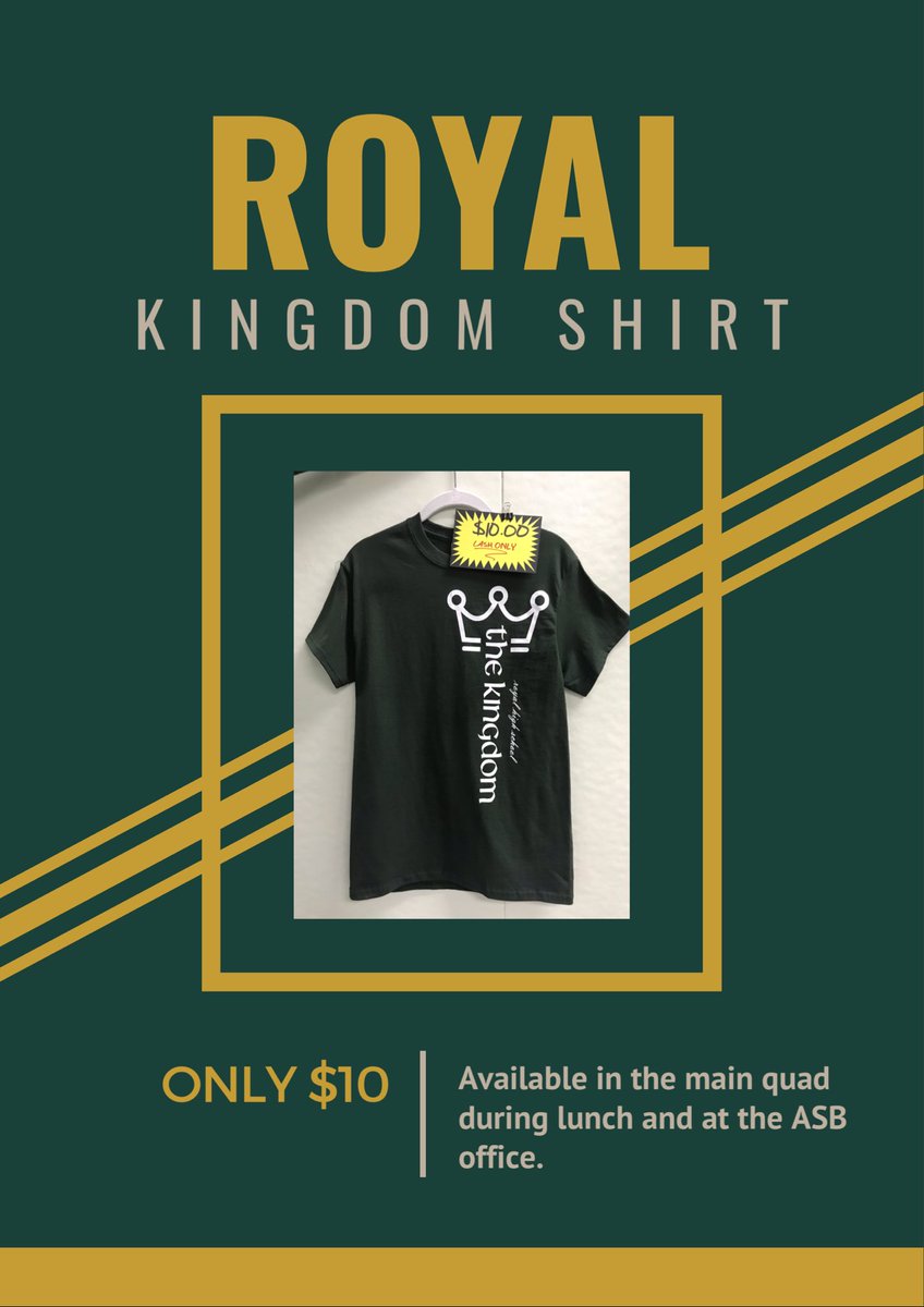 Want some Royal merch? Get the Kingdom shirts! Only $10 &amp; support the junior class
