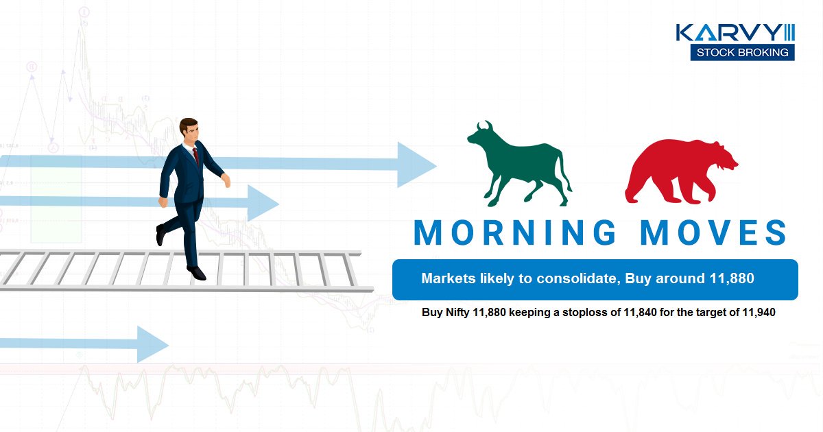 Markets likely to consolidate, Buy around 11,880.
Read Karvy Morning Moves here...bit.ly/2XvKGia
Open a Free Account with Karvy, click bit.ly/2FclBxN