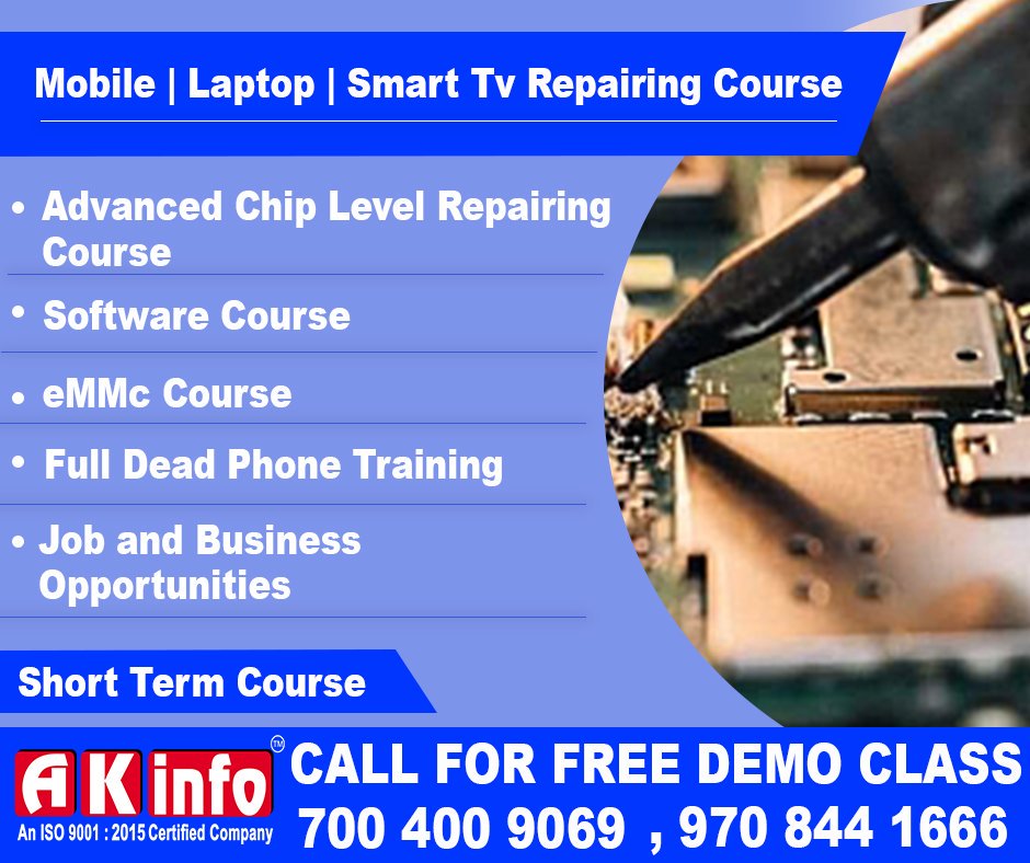 AKInfoIndia's tweet photo. Mobile, Laptop, LED TV, iPhone Printer Repairing की बेसिक से एडवांस्ड ट्रेनिंग के लिए  अलग अलग Institute क्यों जाना, जब AK Info में आप ये सब सीख सकते हैं वह भी Latest Tools और Machine के साथ 

कोर्स की अधिक जानकारी के लिए हमें WhatsApp करें - 700 400 9069 https://t.co/8Fa3gqnRvr