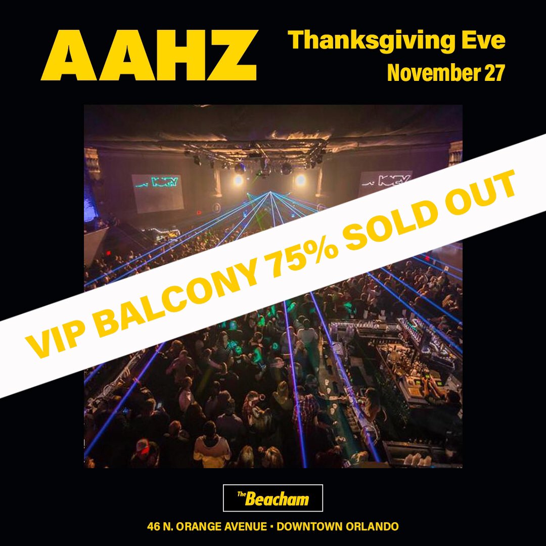 Quick ticket update, VIP Balcony/ Bar tix for our AAHZ 11.27 event at <a href="/thebeacham/">The Beacham</a> are 75% sold out so get them now before they sell out at @remixrecordshop &amp; <a href="/ParkAveCDs/">Park Ave CDs</a> (reduced service fees) or online via Eventbrite at aahzarmy.com