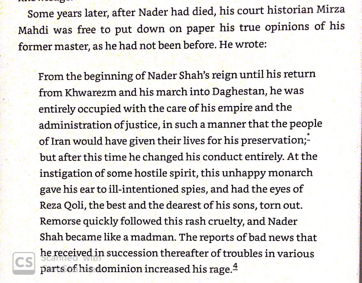 Already in poor health & losing his mind, Nader went insane after blinding his heir, committing terrible cruelties. His grasp on the country weakened, as many chiefs & governors rebelled & tried to end his reign of terror.