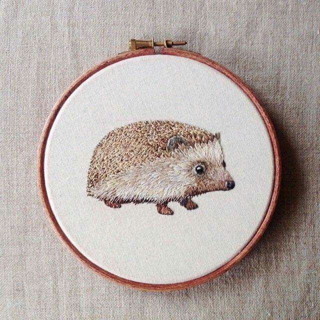 womensart1's tweet image. Hedgehog embroidery by contemporary embroidery artist Emillie Ferris #womensart